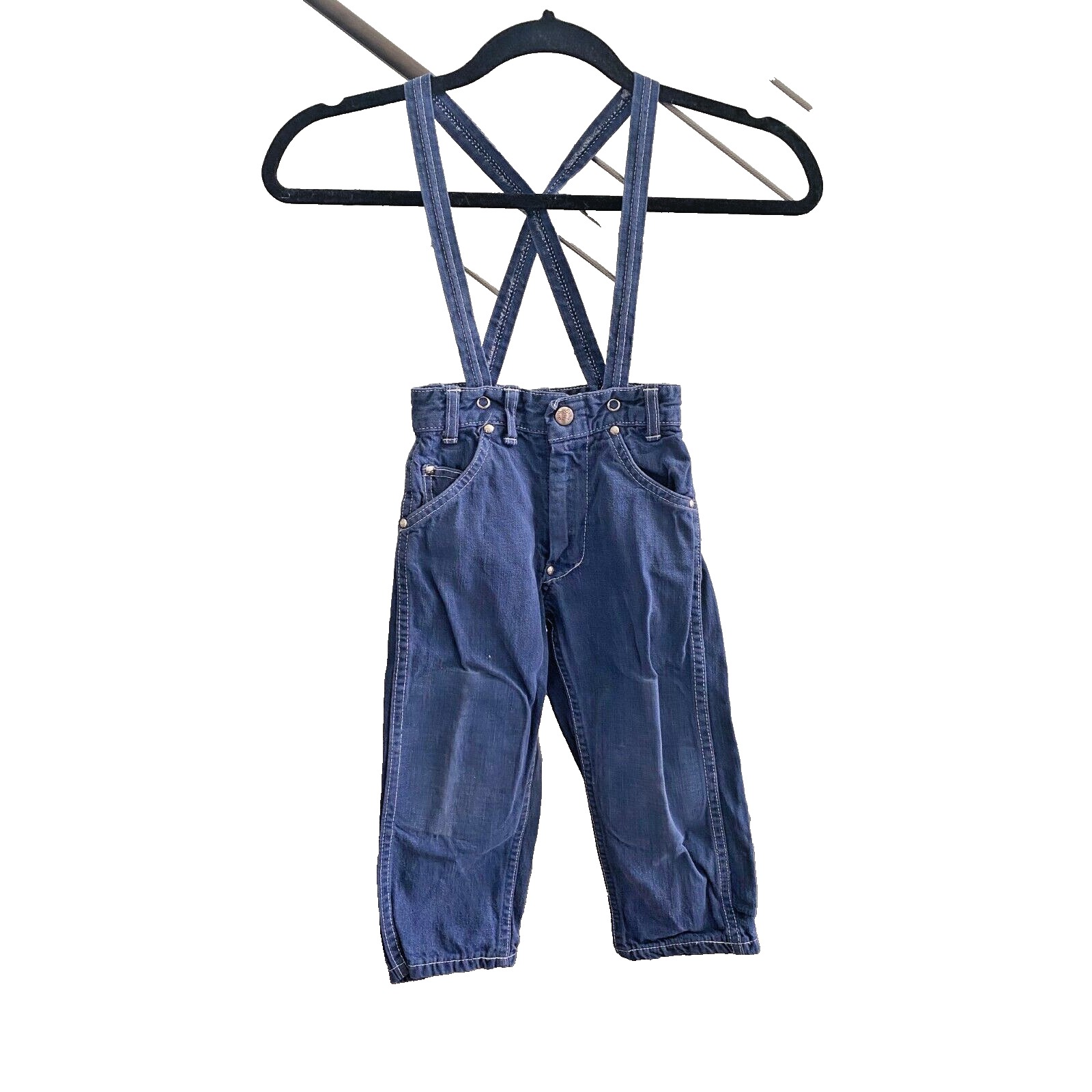 Vtg Billy The Kid Texan Denim Jeans Toddler Suspender Saftnee Cowboy 50s